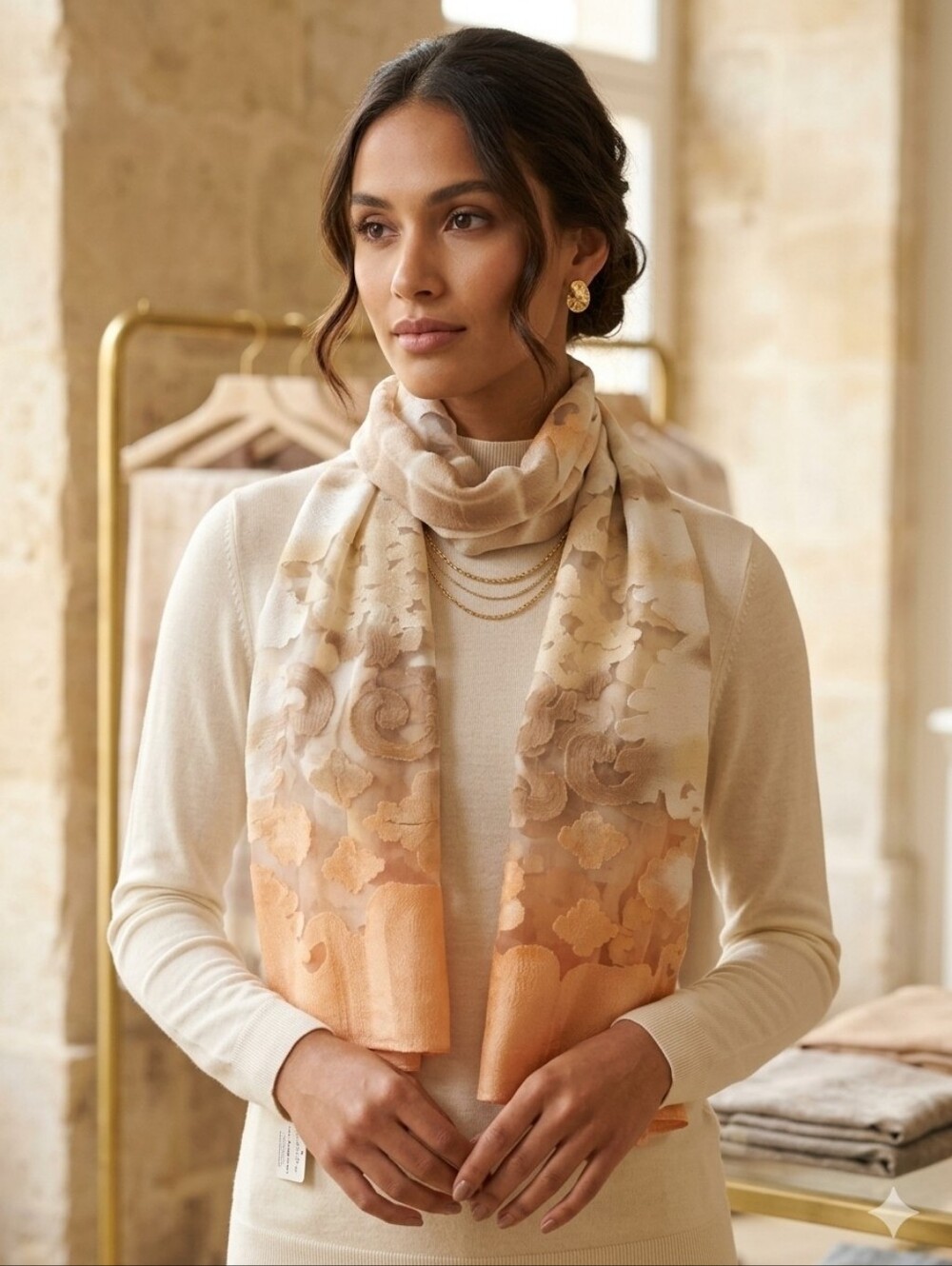 ITALAMODE Ombrè Abstract Scarf in Orange & Tan